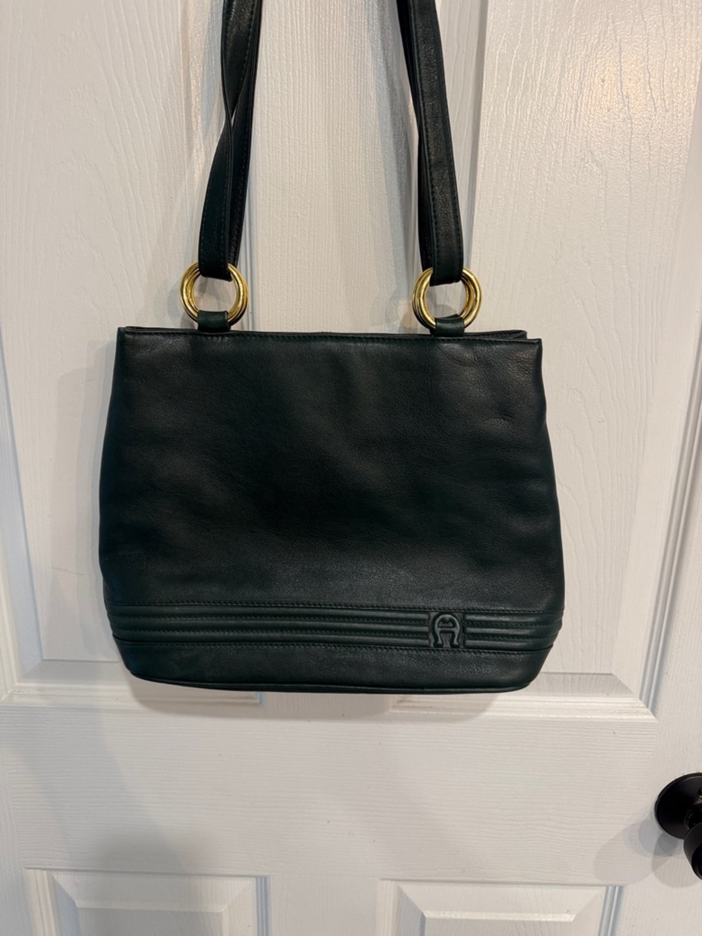 Elegant Green Shoulder Bag with Gold Ring Accents Etienne Aigner Vintage - Picture 2 of 9